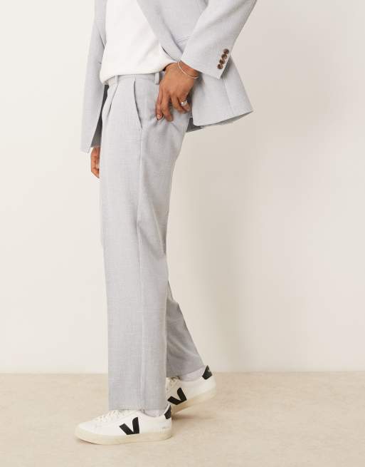 ASOS DESIGN straight leg suit pants in light gray linen look