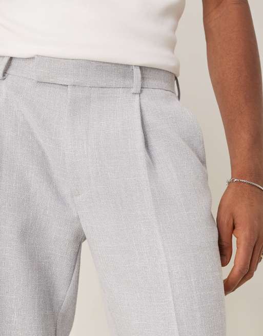 ASOS DESIGN straight leg suit pants in light gray linen look