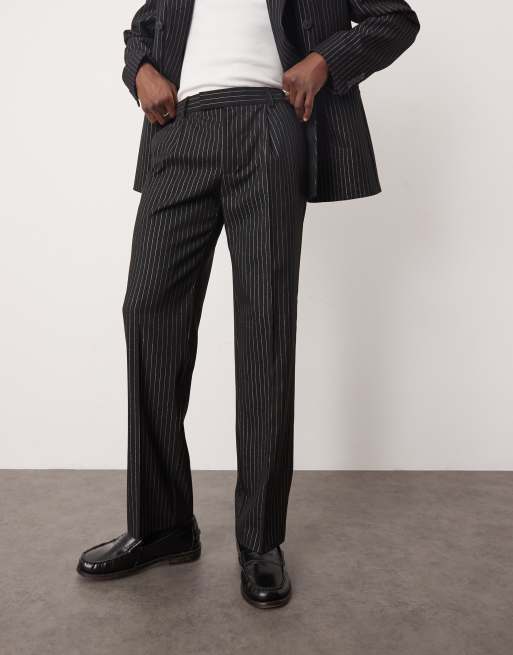 ASOS DESIGN straight leg suit pants in metallic black