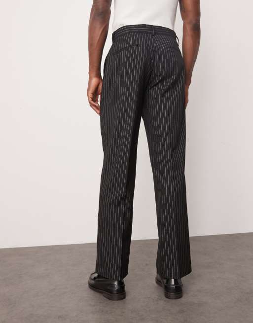 ASOS DESIGN straight leg suit pants in metallic black pinstripe