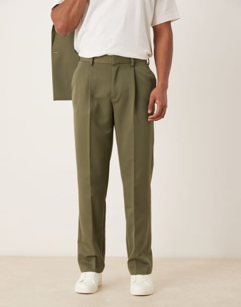 ASOS DESIGN straight leg suit pants in olive twill - view 1