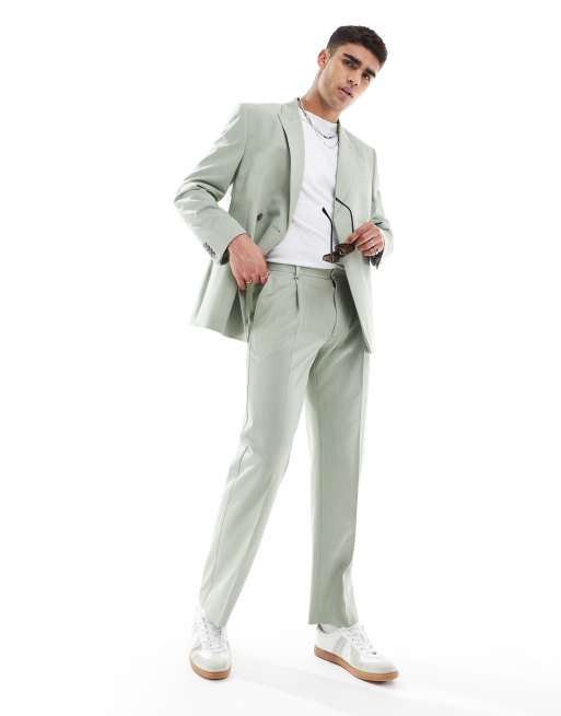 ASOS DESIGN straight leg suit pants in sage green texture