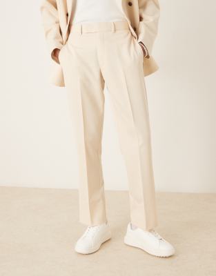 Asos Design Straight Leg Suit Pants With Cotton In Neutral