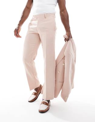 Asos Design Straight Leg Suit Pants With Wool In Pink