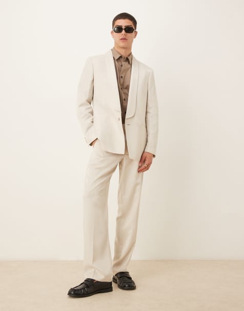 ASOS DESIGN straight leg suit set in beige satin - view 1