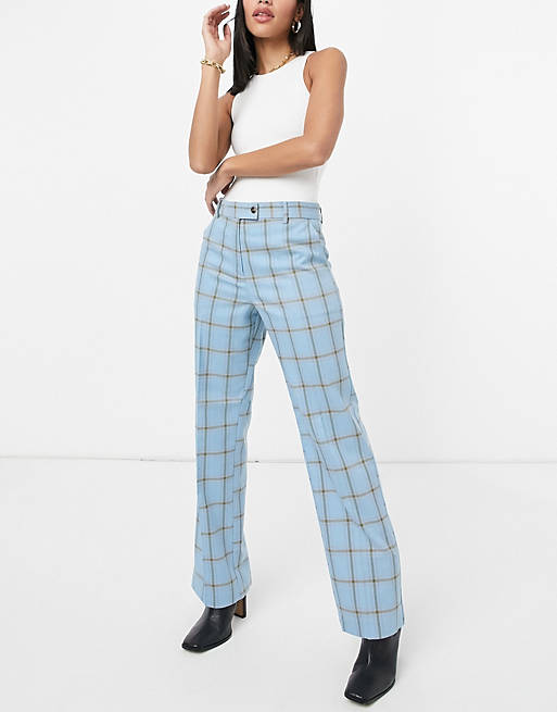 ASOS DESIGN straight leg suit trousers in blue grid check
