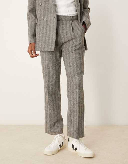 ASOS DESIGN straight leg suit trousers in charcoal herringbone