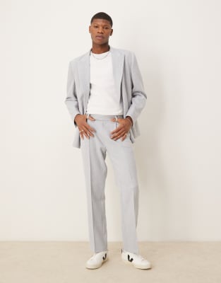 ASOS DESIGN straight leg suit trousers in light grey linen look