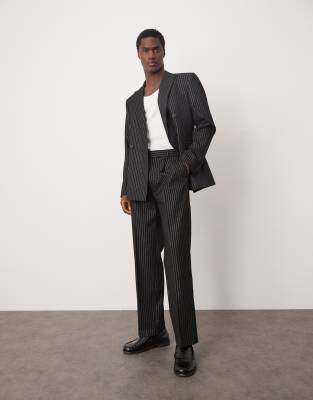 ASOS DESIGN straight leg suit trousers in metallic black pinstripe