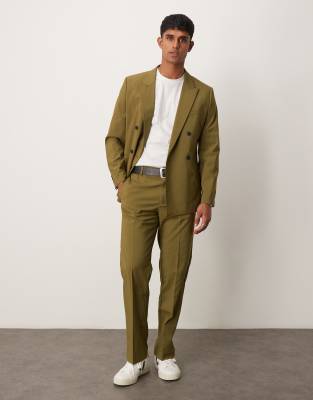 ASOS DESIGN straight leg suit trousers in olive green