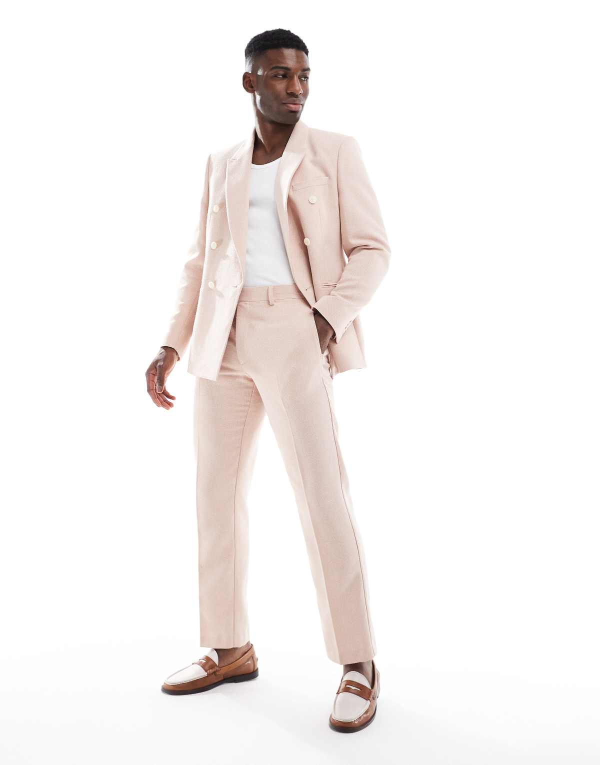 ASOS DESIGN straight leg suit trousers with wool in light pink