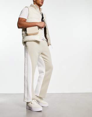 ASOS DESIGN OVERSIZED STRAIGHT LEG SWEATPANTS WITH SNAPS IN BEIGE-NEUTRAL PENGUIN JOG