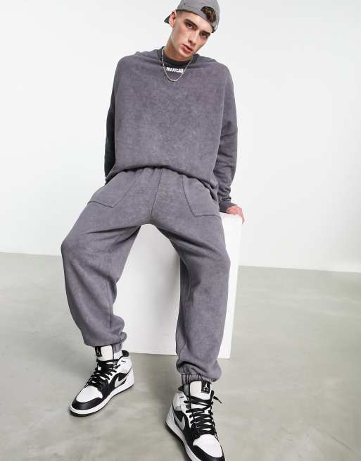 ASOS DESIGN straight leg sweatpants with pintuck in charcoal acid wash