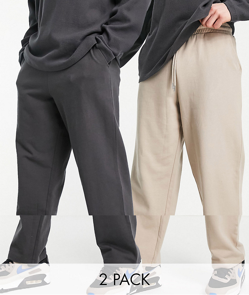 ASOS DESIGN straight leg sweatpants in washed black & beige 2 pack-Multi