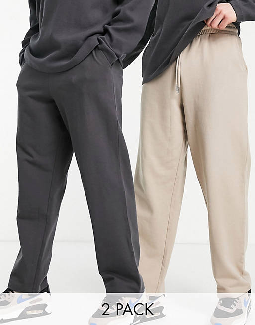 ASOS DESIGN straight leg sweatpants in washed black & beige 2 pack