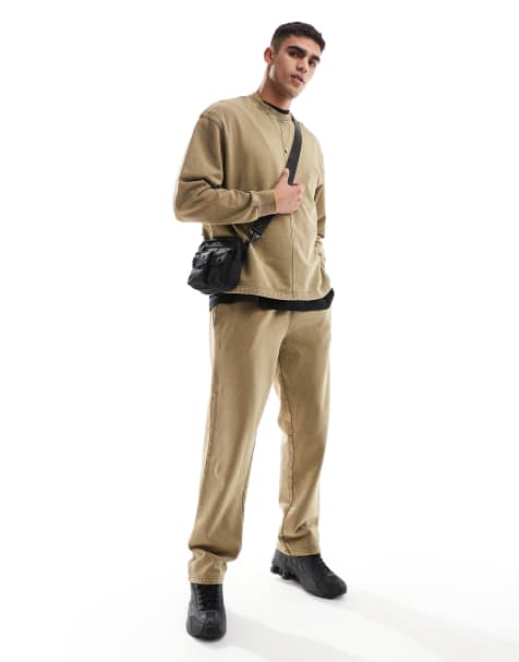 ASOS DESIGN straight leg sweatpants in washed brown