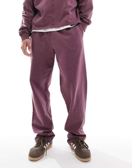 ASOS DESIGN co-ord straight leg jogger in washed burgundy - BURGUNDY
