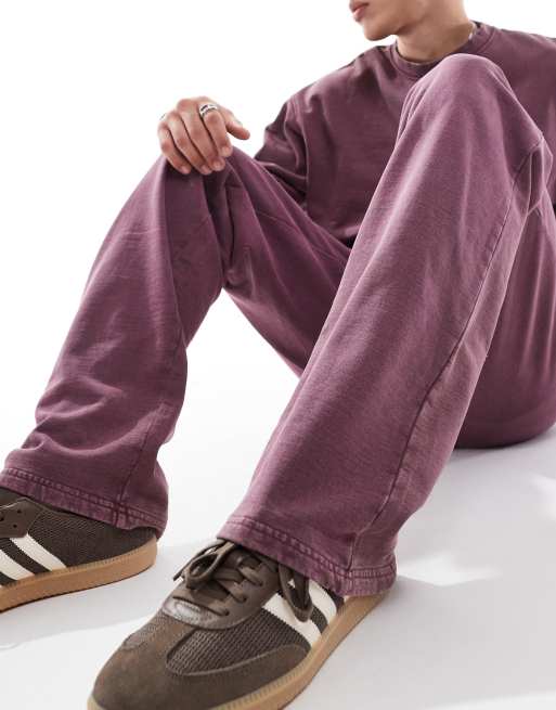 ASOS DESIGN co-ord straight leg jogger in washed burgundy - BURGUNDY