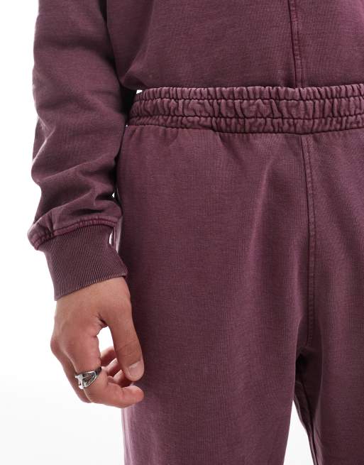 ASOS DESIGN co-ord straight leg jogger in washed burgundy - BURGUNDY