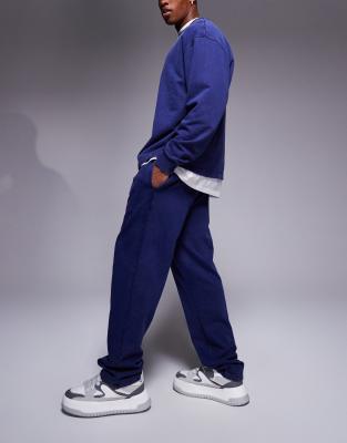Asos Design Straight Leg Sweatpants In Washed Navy