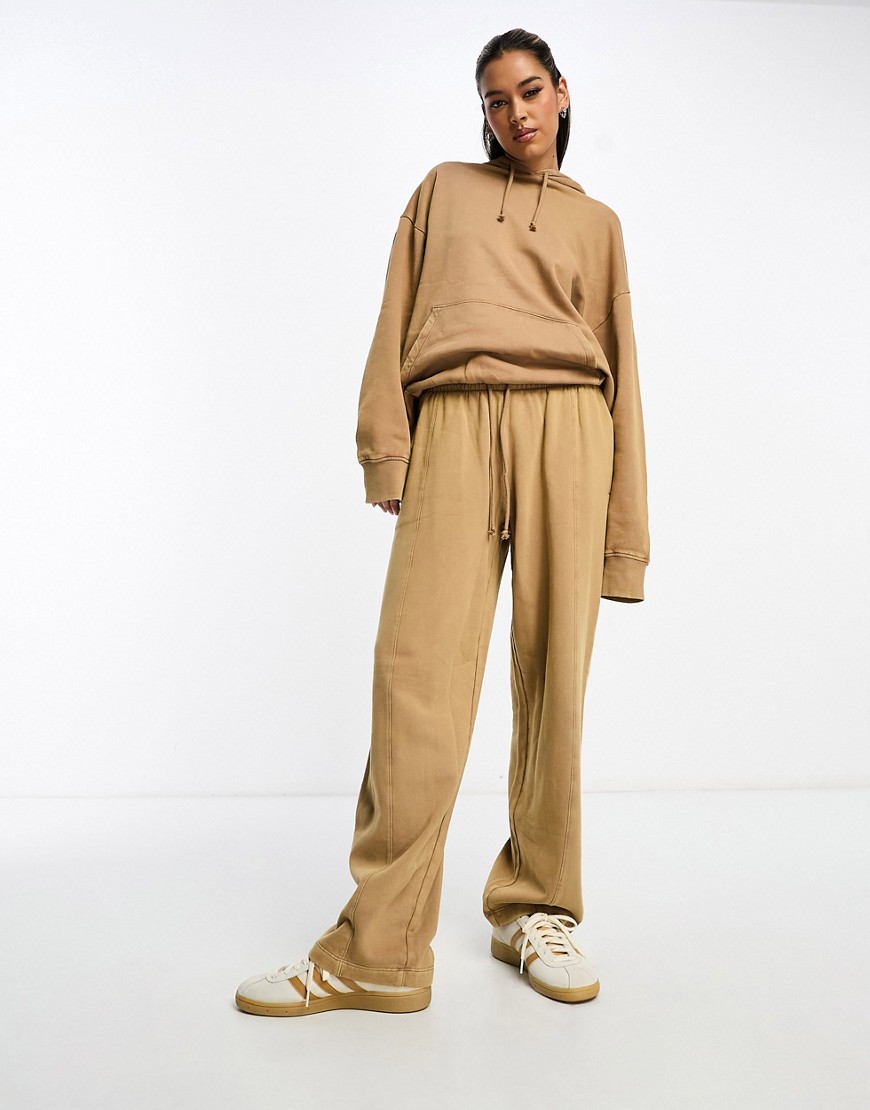 Asos Design Straight Leg Sweatpants In Washed Tan - Part Of A Set-brown