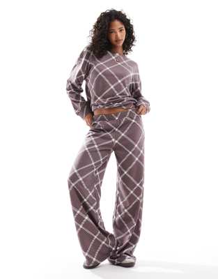 straight leg sweatpants with check in brown - part of a set