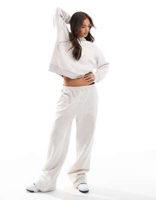 straight leg sweatpants with chenille New Jersey graphic in heathered oatmeal - part of a set-Gray