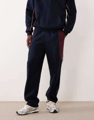 Asos Design Straight Leg Sweatpants With Cut And Sew In Blue