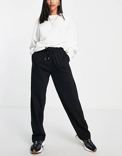 ASOS DESIGN straight leg sweatpants with deep waistband and pintuck in  cotton in black - BLACK