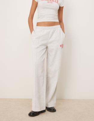 Asos Design Straight Leg Sweatpants With Marseille Embroidered Graphic In Gray