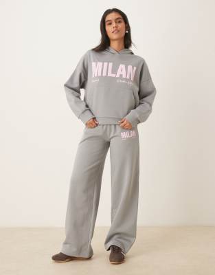Asos Design Straight Leg Sweatpants With Milan Graphic In Gray