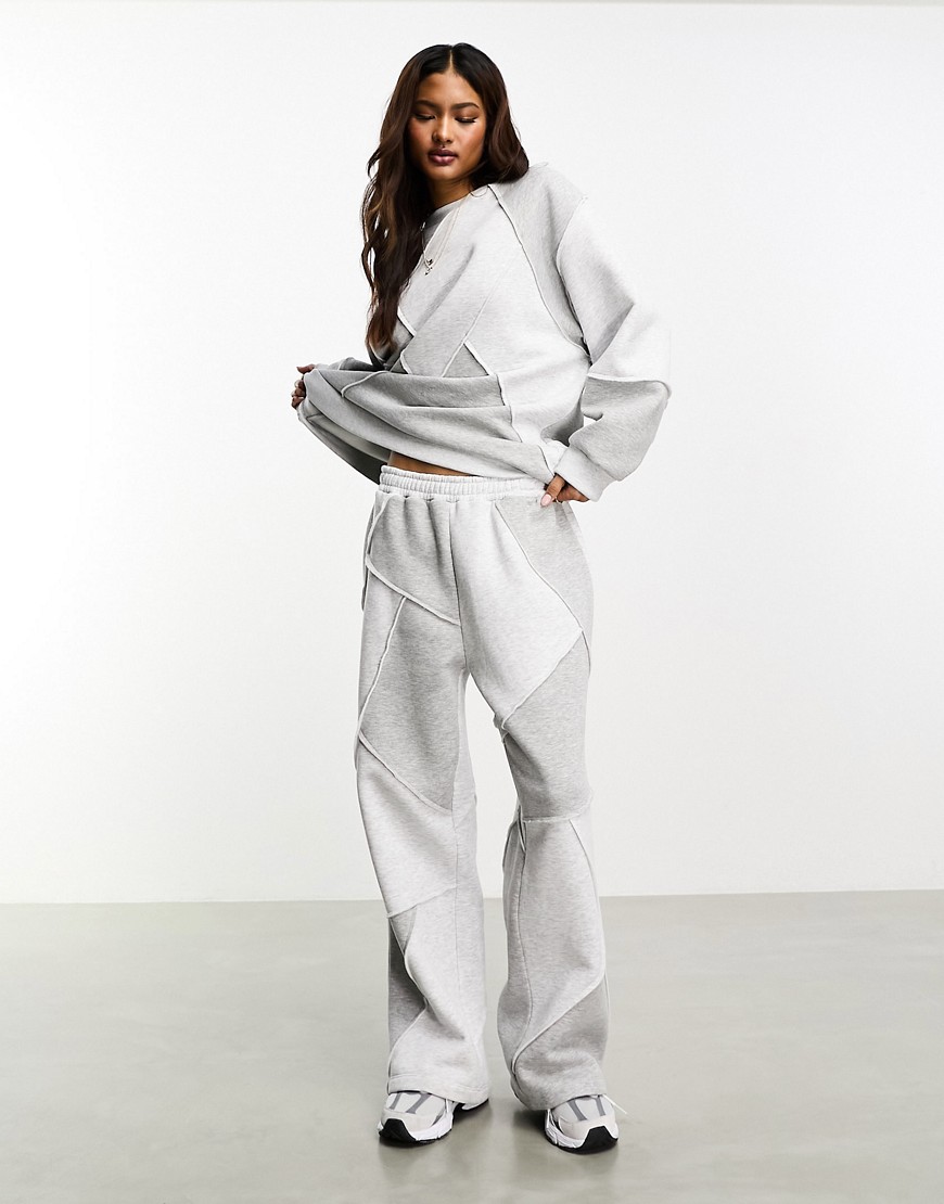 Asos Design Straight Leg Sweatpants With Patchwork Detail In Gray Heather - Part Of A Set