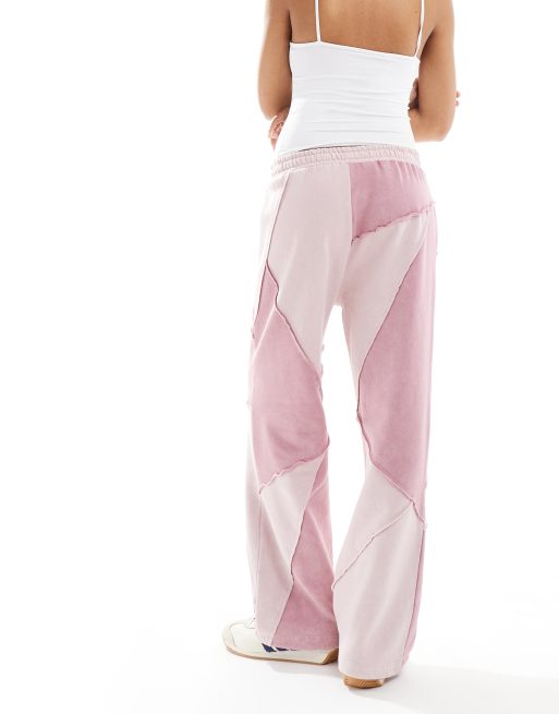 ASOS DESIGN straight leg sweatpants with patchwork detail in pink wash - part of a set, 2 of 5