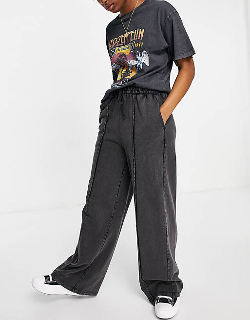 ASOS DESIGN straight leg sweatpants with pintuck in charcoal acid wash