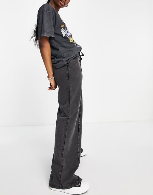 ASOS DESIGN straight leg sweatpants with pintuck in charcoal acid wash