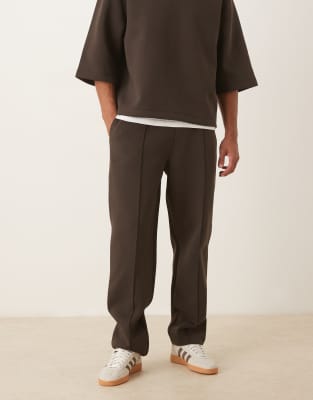 Asos Design Straight Leg Sweatpants With Pintucks In Brown