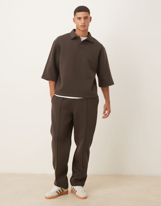 ASOS DESIGN straight leg sweatpants with pintucks in brown