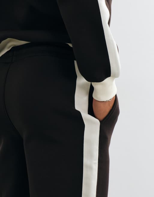ASOS DESIGN straight leg sweatpants with piqué panels in brown scuba-style fabric, 2 of 5