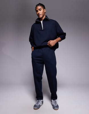Asos Design Straight Leg Sweatpants With Pleats In Blue