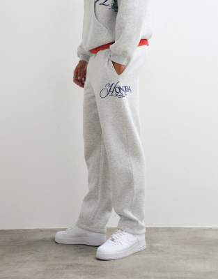 Asos Design Straight Leg Sweatpants With Print In Gray