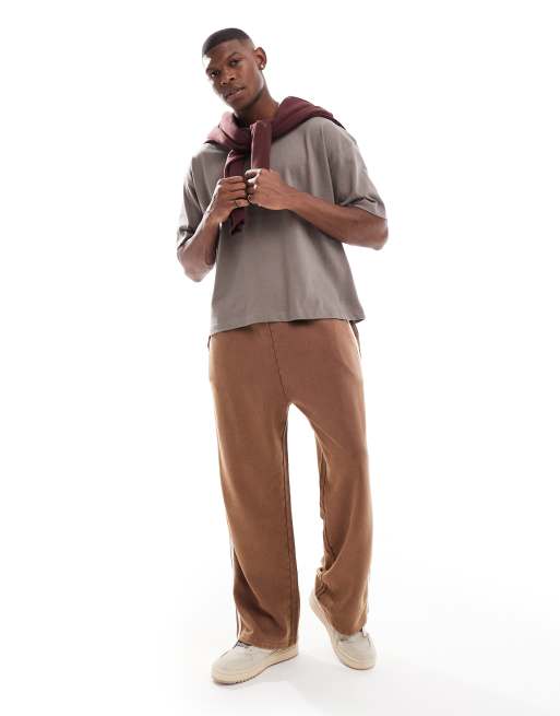 ASOS DESIGN straight leg sweatpants with side stripe in brown