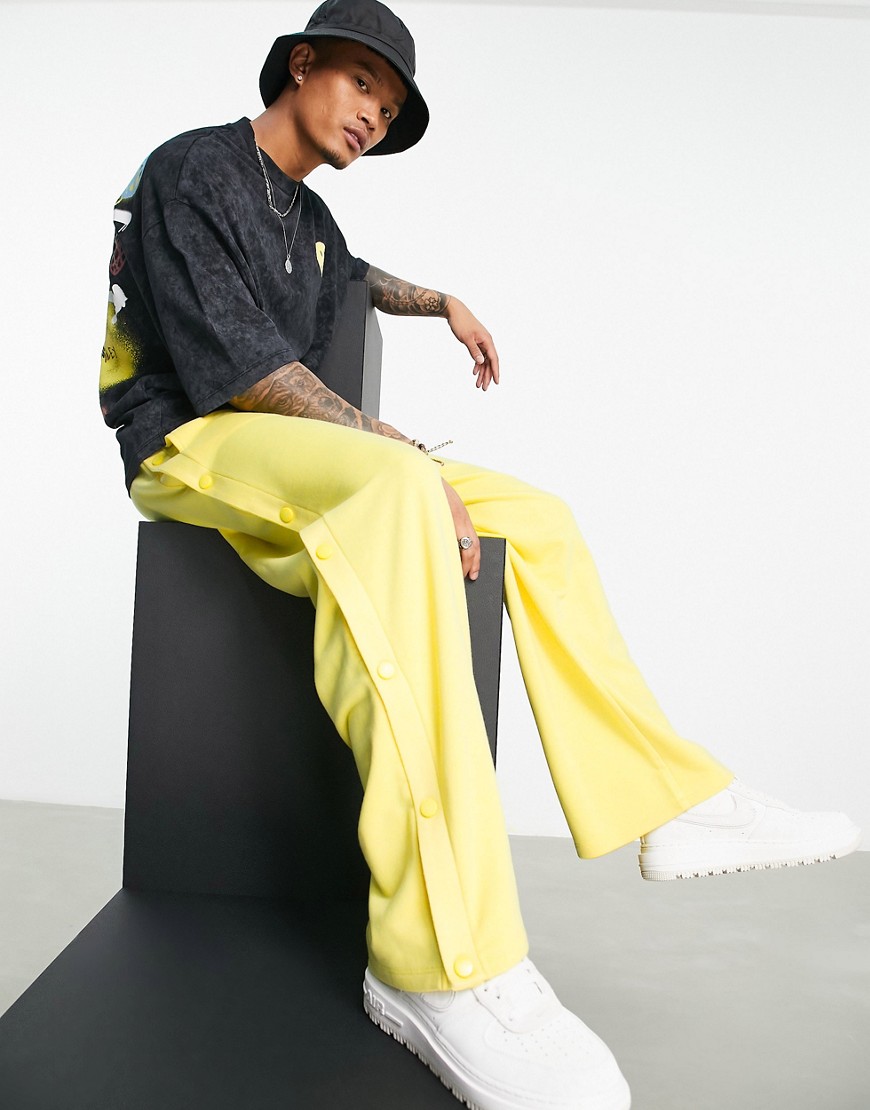 Asos Design Straight Leg Sweatpants With Snaps In Yellow