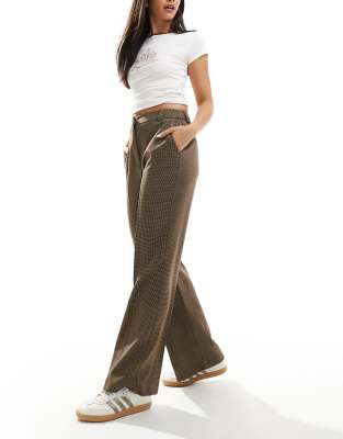 straight leg tailored pants in plaid-Multi