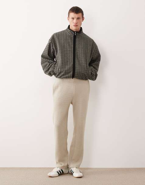 ASOS DESIGN straight leg textured trackies in beige - view 1