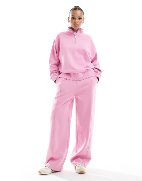 ASOS DESIGN straight leg trackies in bright pink - view 1