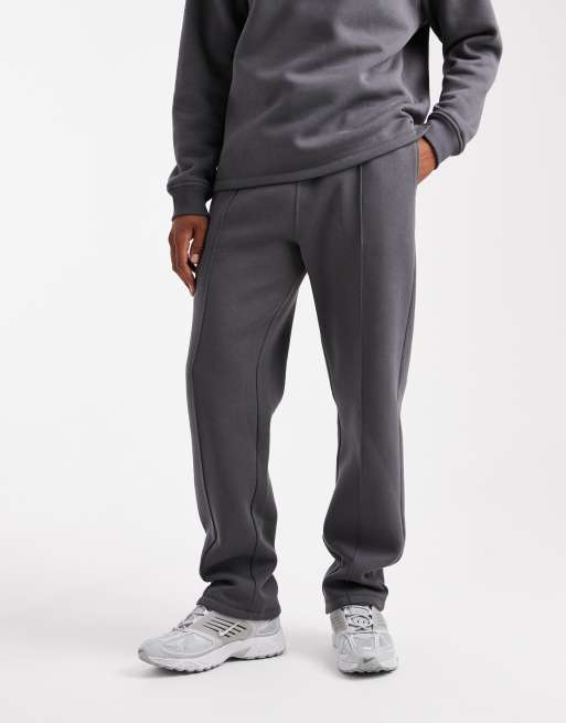 ASOS DESIGN straight leg trackies with pin tucks in charcoal (Part of a set)