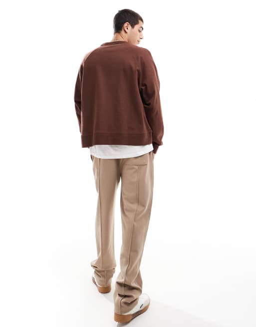 ASOS DESIGN straight leg sweatpants with pintuck detail in greige