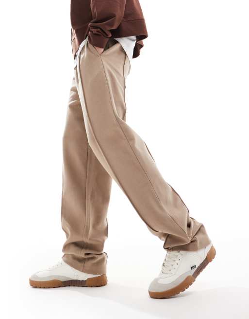 ASOS DESIGN straight leg sweatpants with pintuck detail in greige