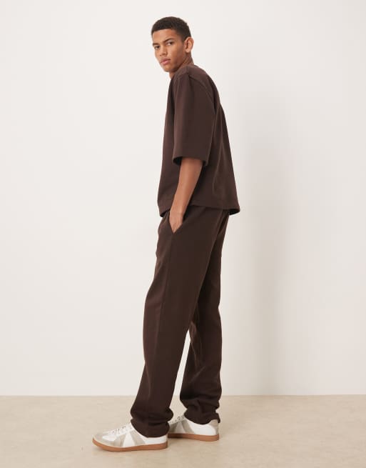 ASOS DESIGN straight leg trackies with pleats in brown | ASOS
