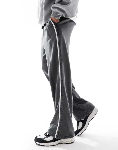 ASOS DESIGN straight leg trackies with side stripe in washed grey - view 1